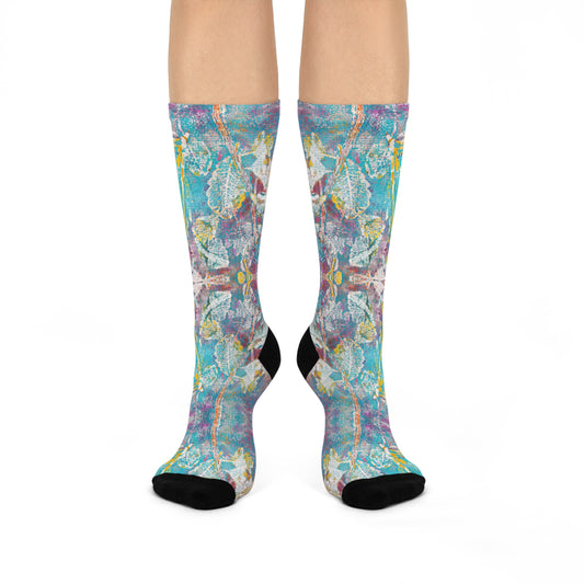 Sky Garden Crew Socks – A Serene Burst of Sun & Twilight
