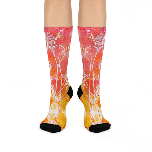Sky Garden Crew Socks – A Serene Burst of Sun & Twilight